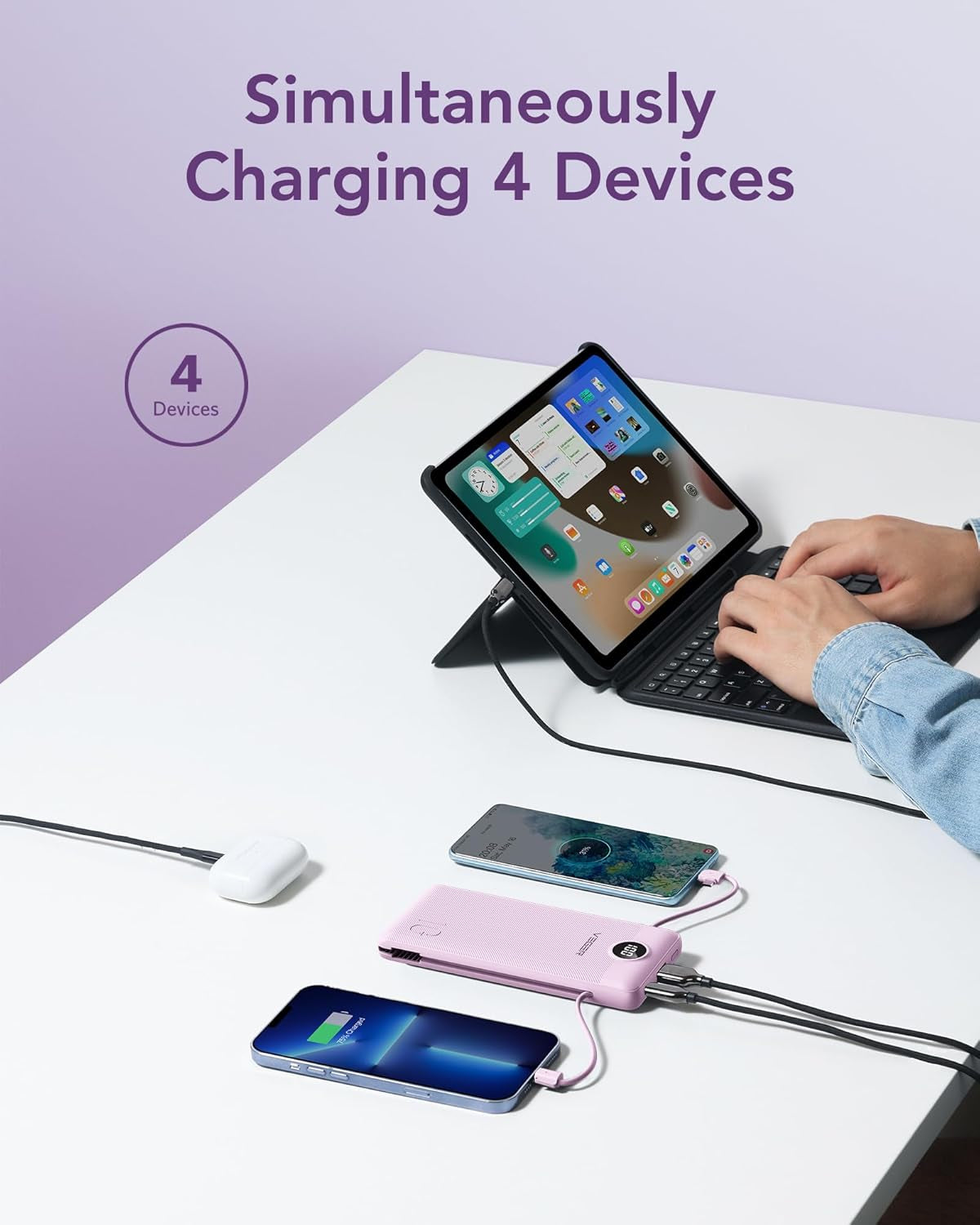 Portable Charger with Built-In AC Plug and Cables