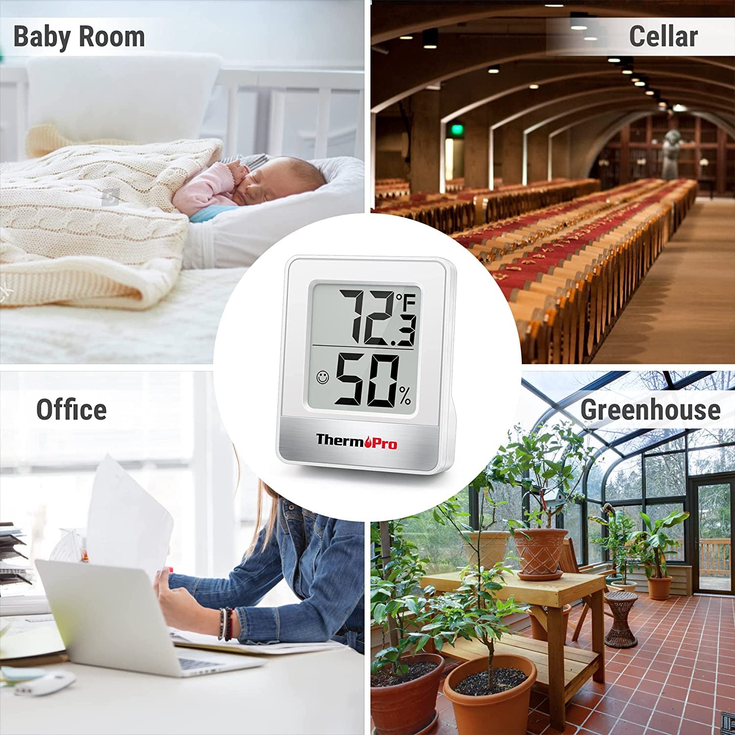 TP49 3 Pieces Digital Hygrometer Indoor Thermometer Humidity Meter Mini Hygrometer with Temperature and Humidity Monitor Outdoor and Room Thermometer Weather Station