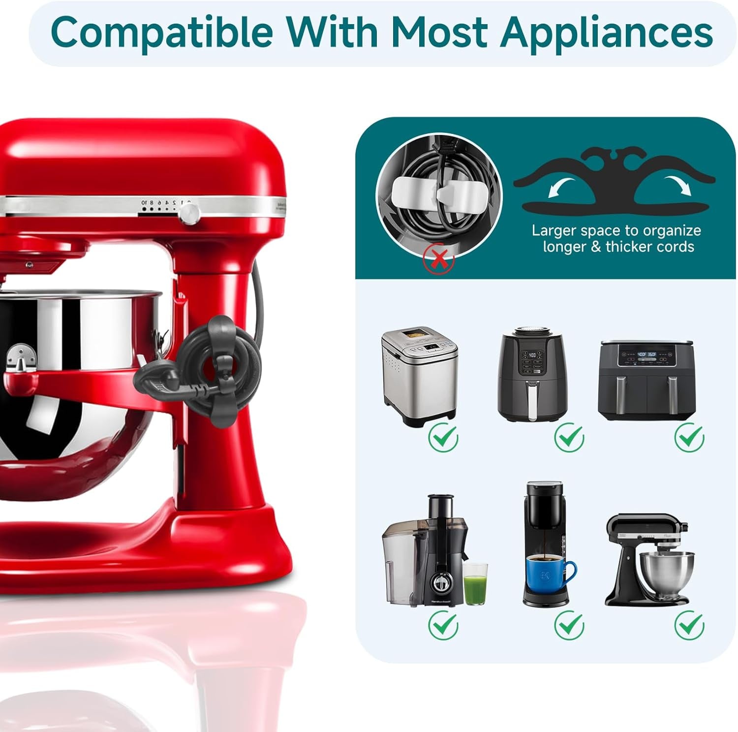 Sliding Mat for Kitchen Aid 4.5-5 Qt Stand Mixer with 1Pc Gourmet Bowl Scraper and 2Pcs Cord Organizer for Kitchen Appliance Slider (4.5-5 Qt 1Pc Silicone Dough Scraper and 2X Cord Organizer, Natural)