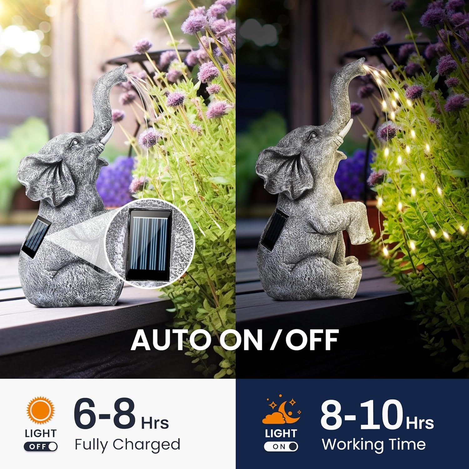 Solar Garden Decor Watering Elephant Statues Outdoor