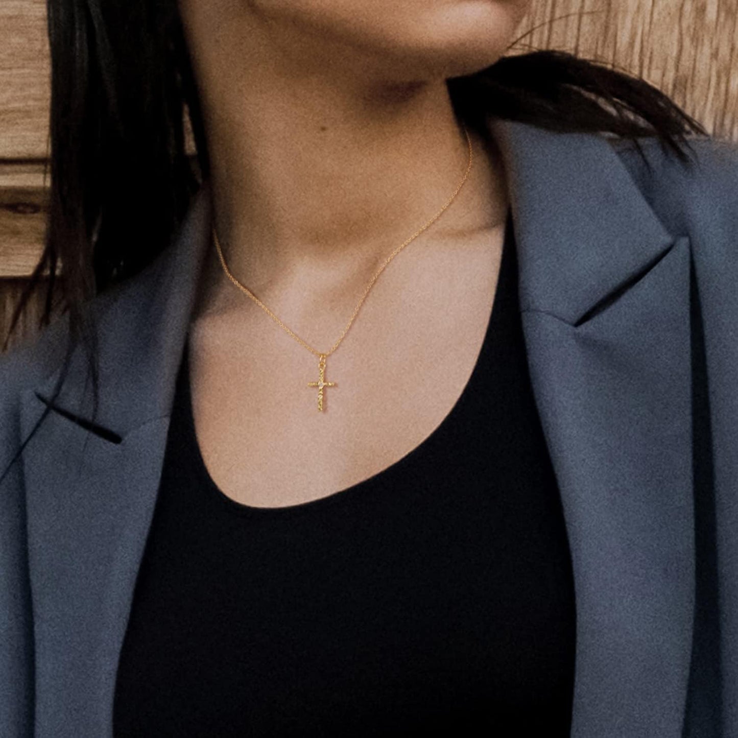 Gold Layered Initial Cross Necklace, 14K Gold Plated