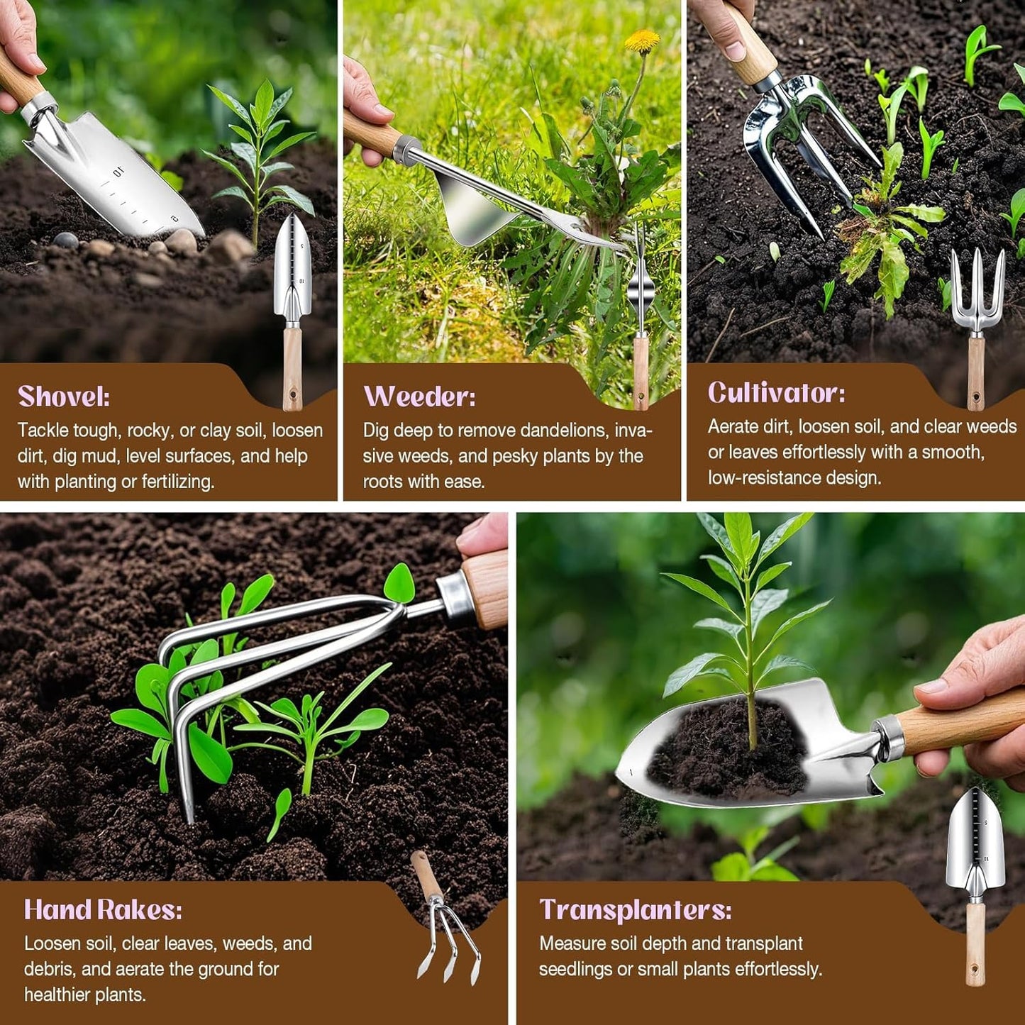 Gardening Tools 9-Piece Heavy-Duty Garden Tools Set