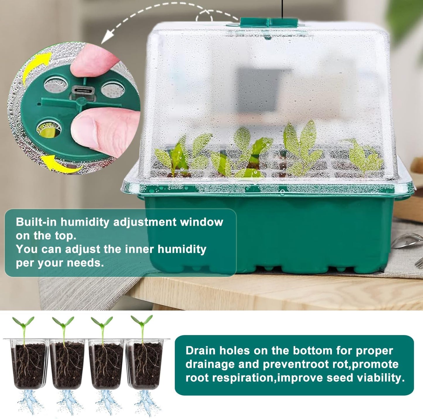 Seed Starter Tray with Heat Mat and Grow Light