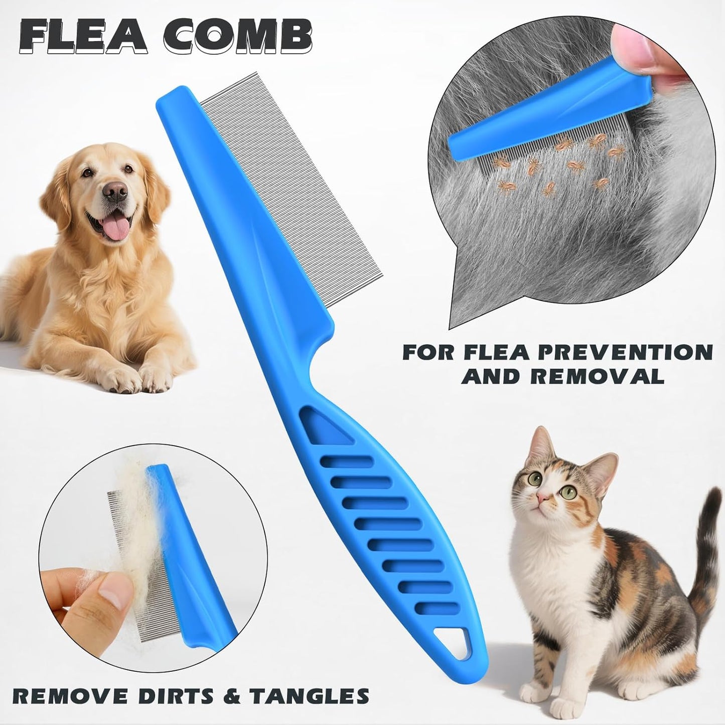 3PCS Pet Grooming Rake & Metal Comb & Flea Comb