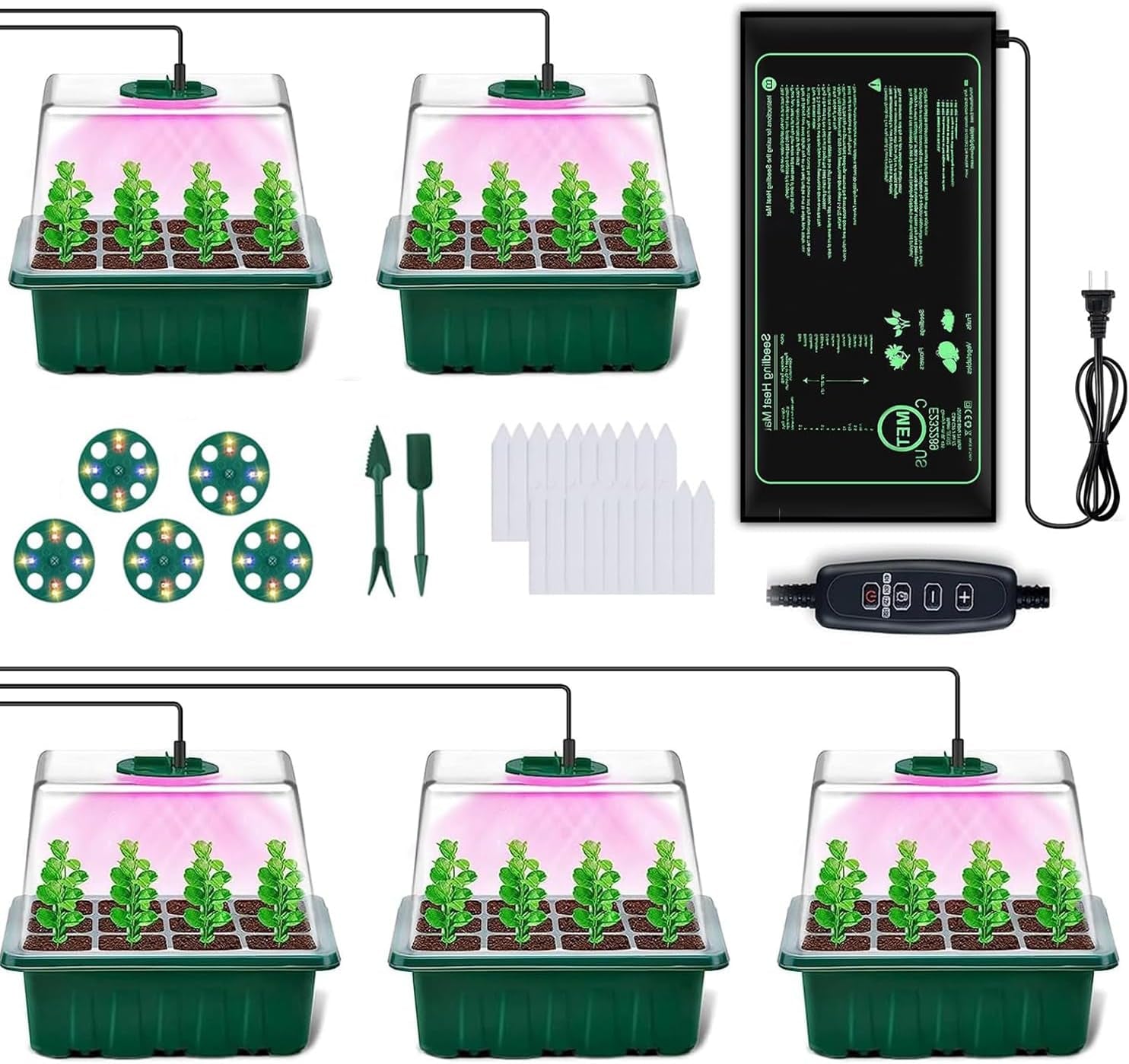 Seed Starter Tray with Heat Mat and Grow Light
