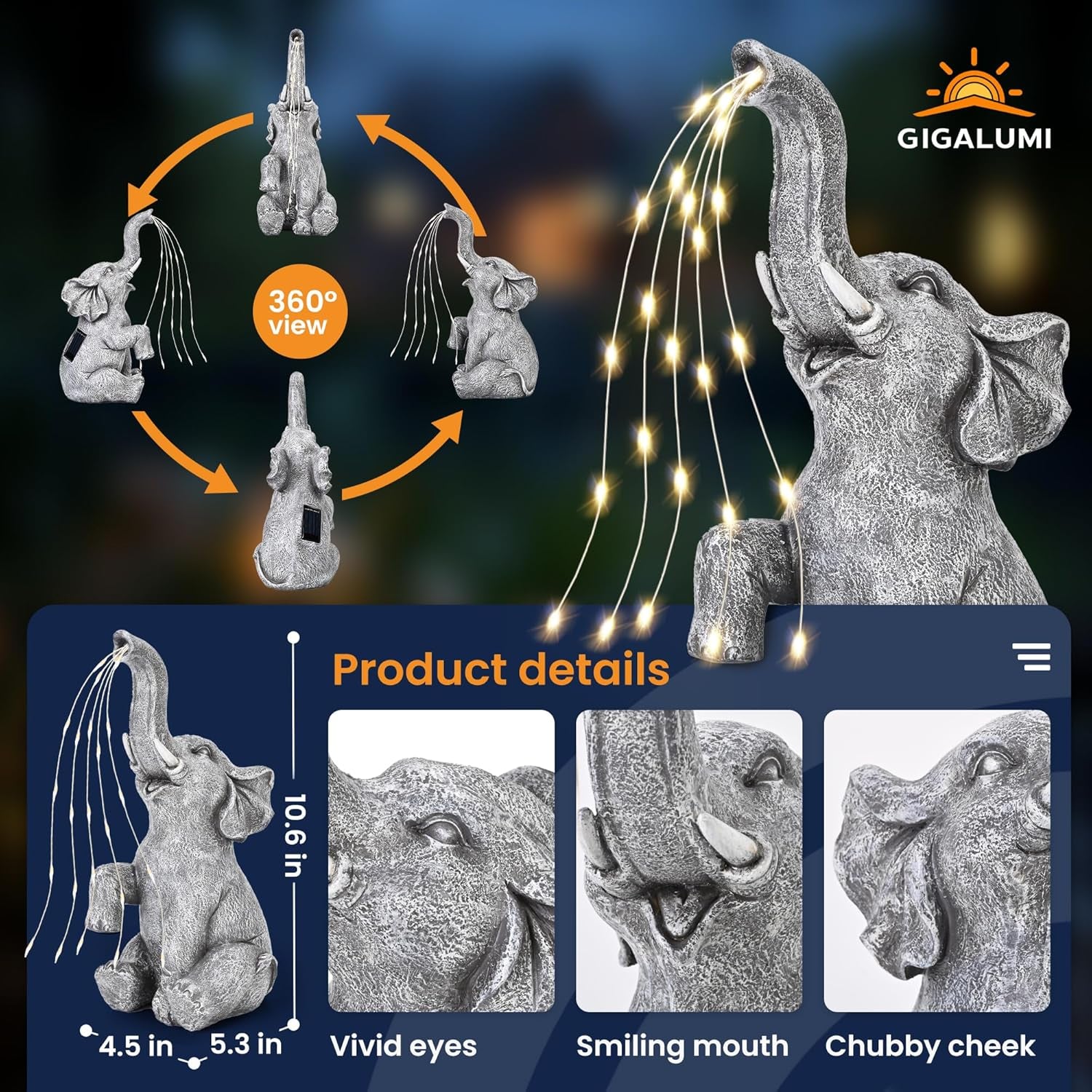 Solar Garden Decor Watering Elephant Statues Outdoor