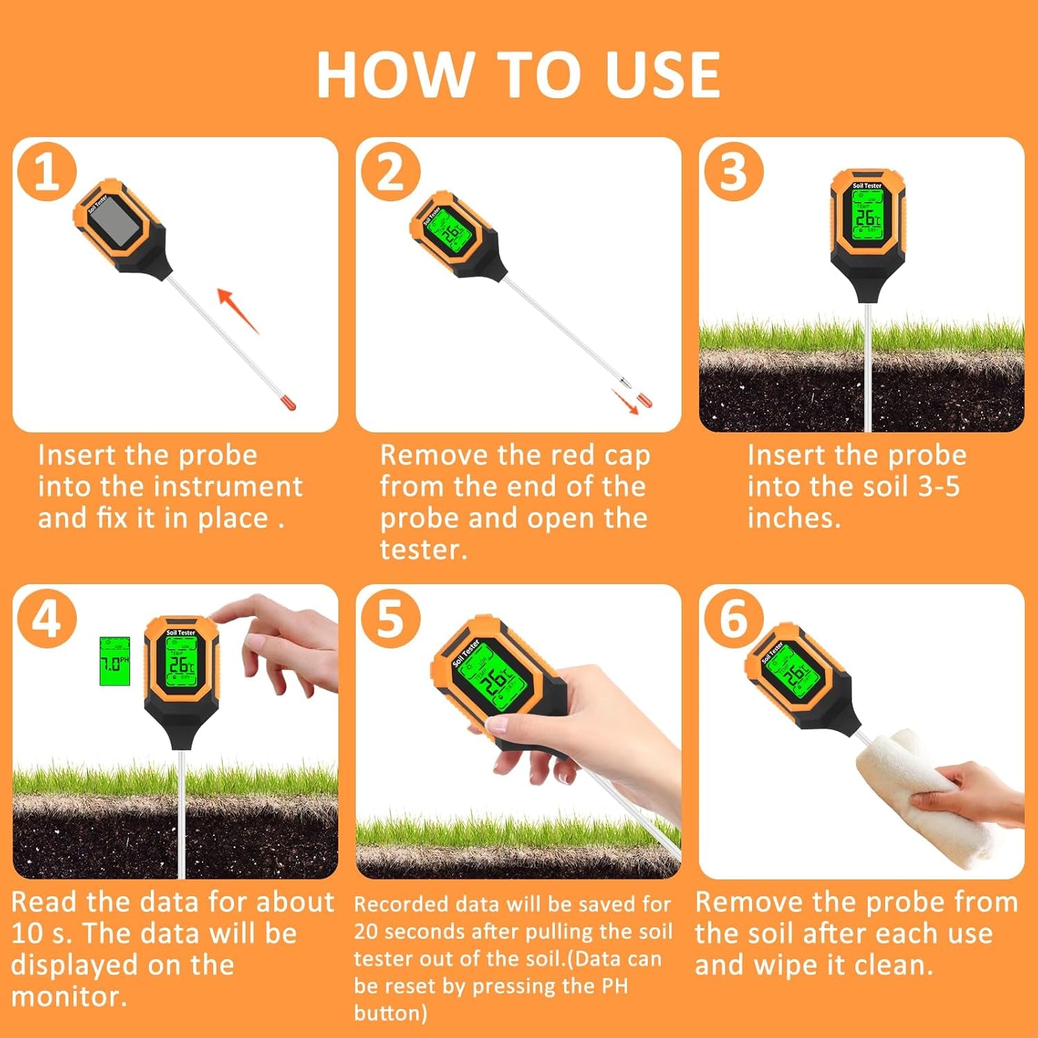 4-In-1 Soil Moisture Meter Digital PH Meter