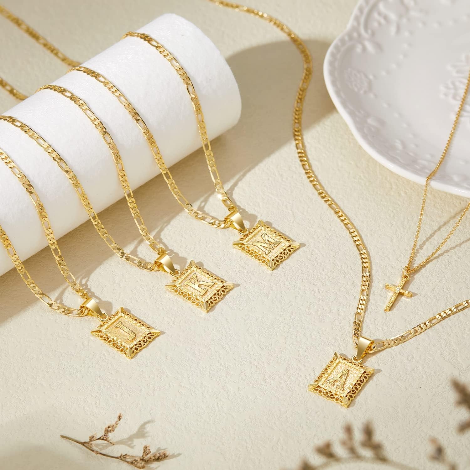 Gold Layered Initial Cross Necklace, 14K Gold Plated