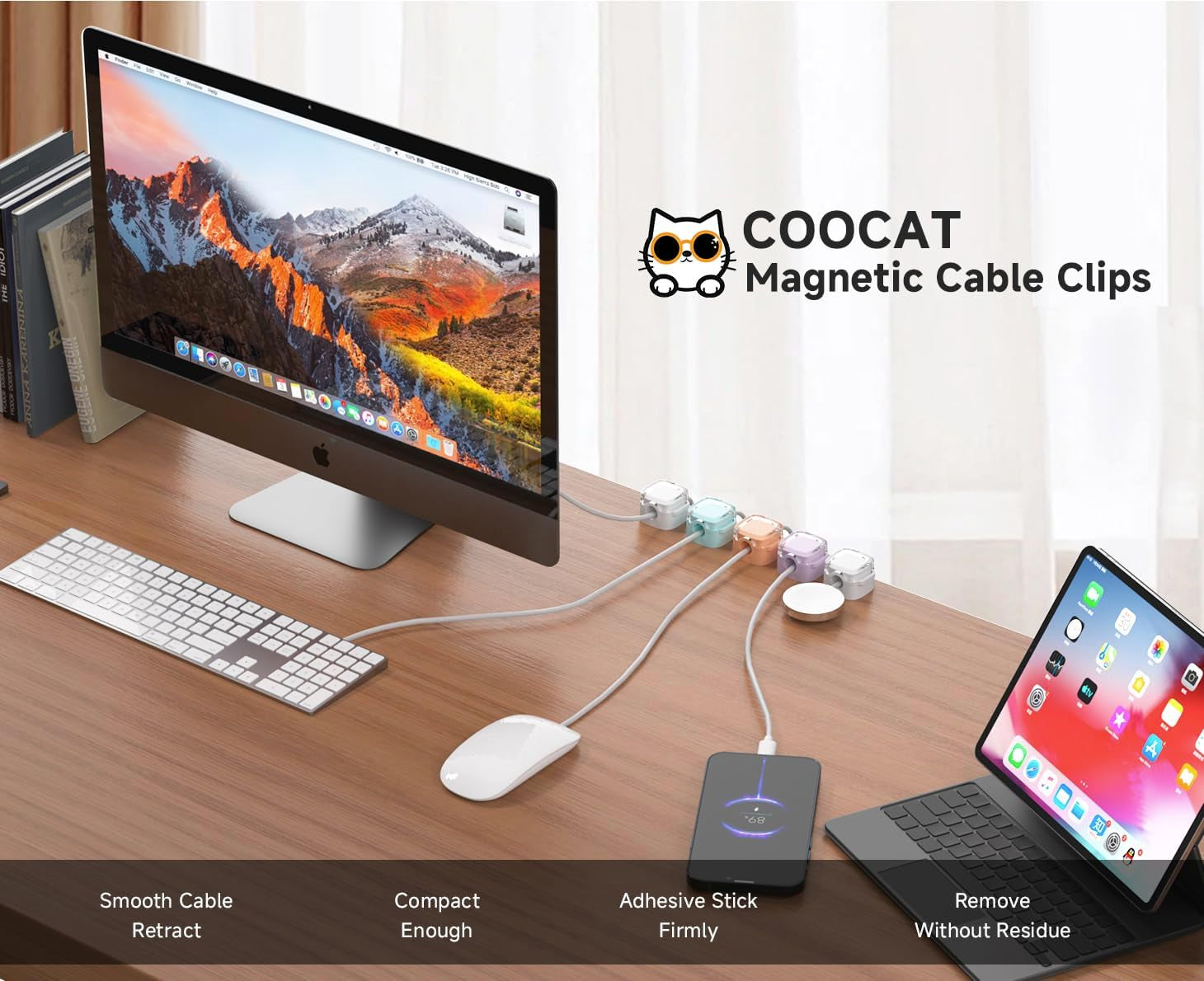 Magnetic Cable Clips, Adjustable Cord Holder