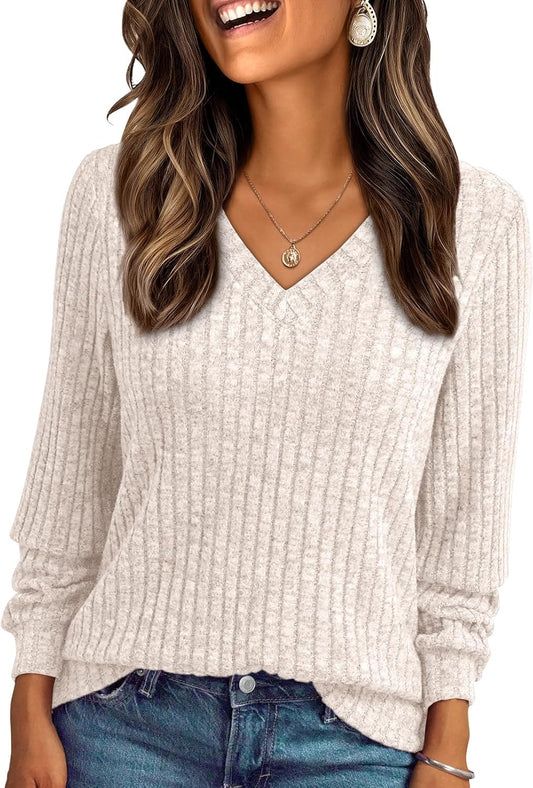 Womens V Neck Long Sleeve Shirt Fall