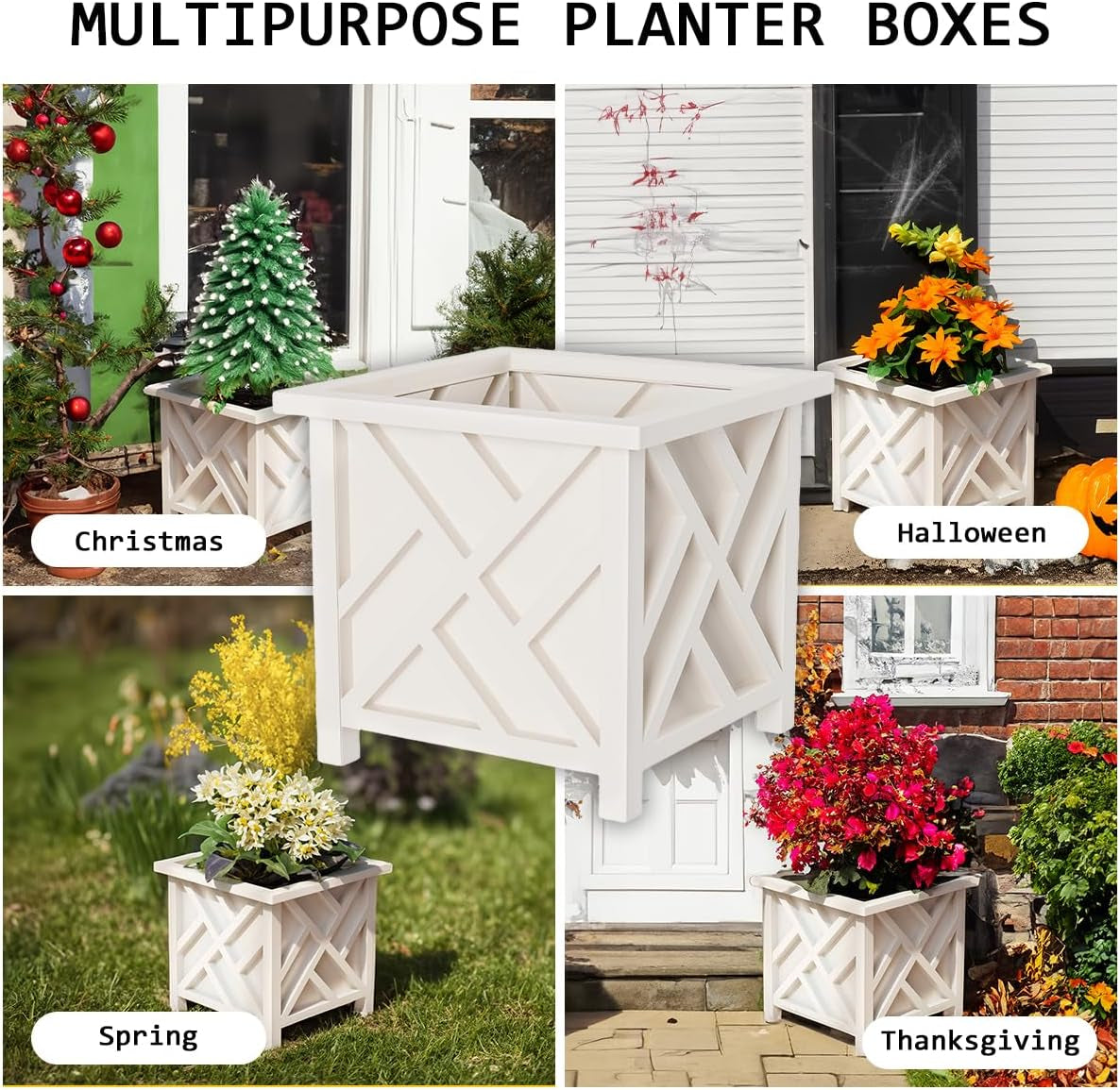 Lattice Design Outdoor Planter Box - 14.75” Square 13” Tall