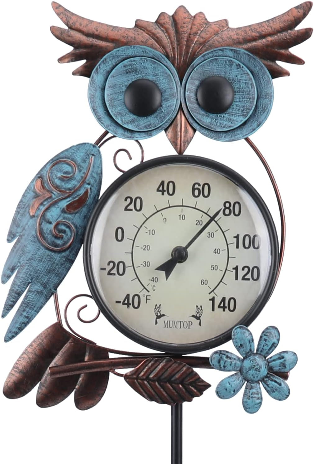 Outdoor Thermometer, 42 Inch Metal Owl Garden