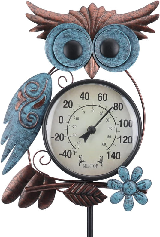 Outdoor Thermometer, 42 Inch Metal Owl Garden