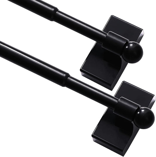 2 Pack Magnetic Curtain Rods for Metal Doors 1/2" Multi-Use Versatile Adjustable Appliance Magnetic Rod Extends from 16 Inch to 28 Inch Magnetic Cafe Curtain Rod, Black, 2 Pack