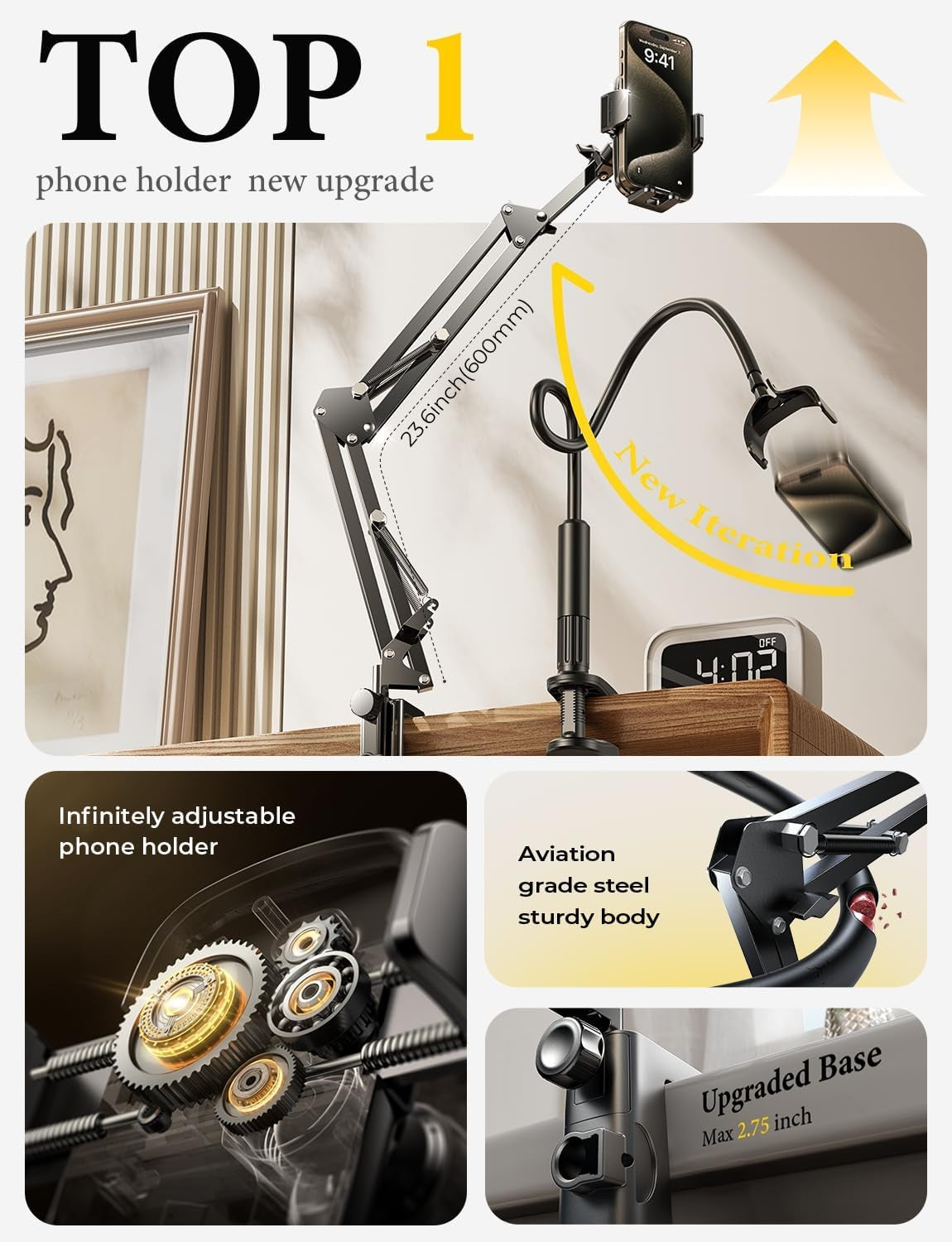 Gooseneck Phone Holder for Bed Desk