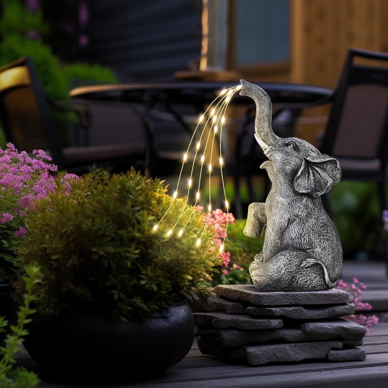 Solar Garden Decor Watering Elephant Statues Outdoor