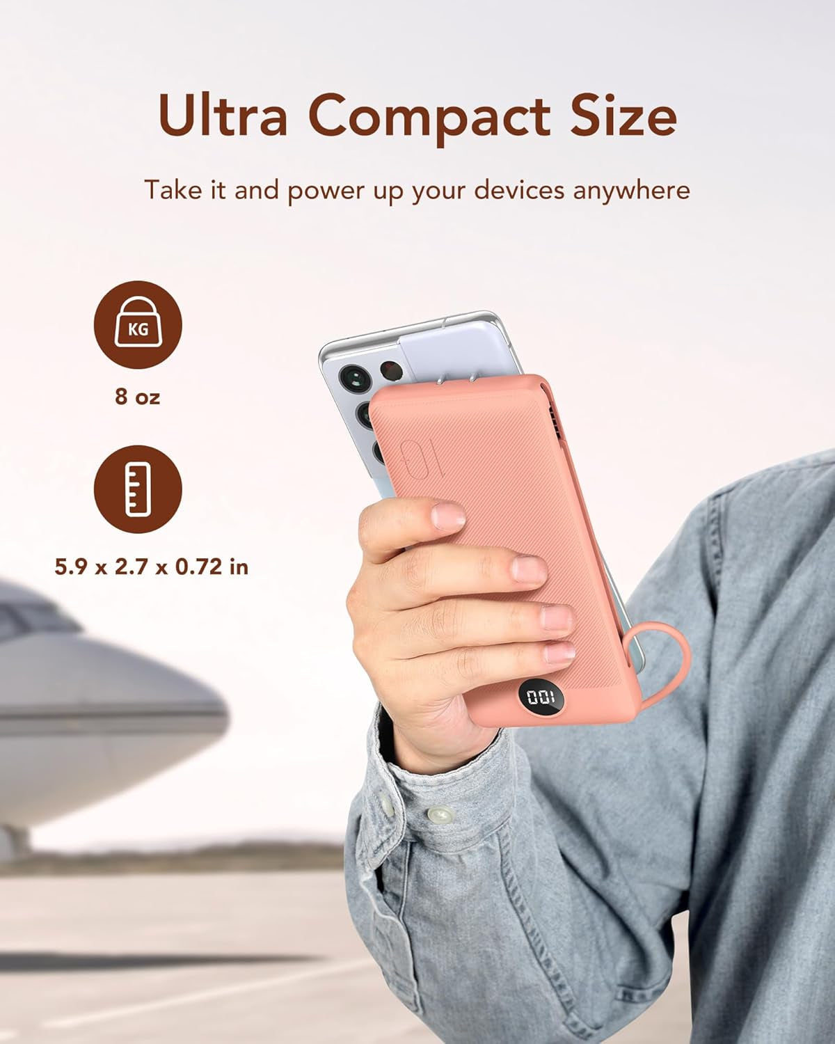 Portable Charger with Built-In AC Plug and Cables