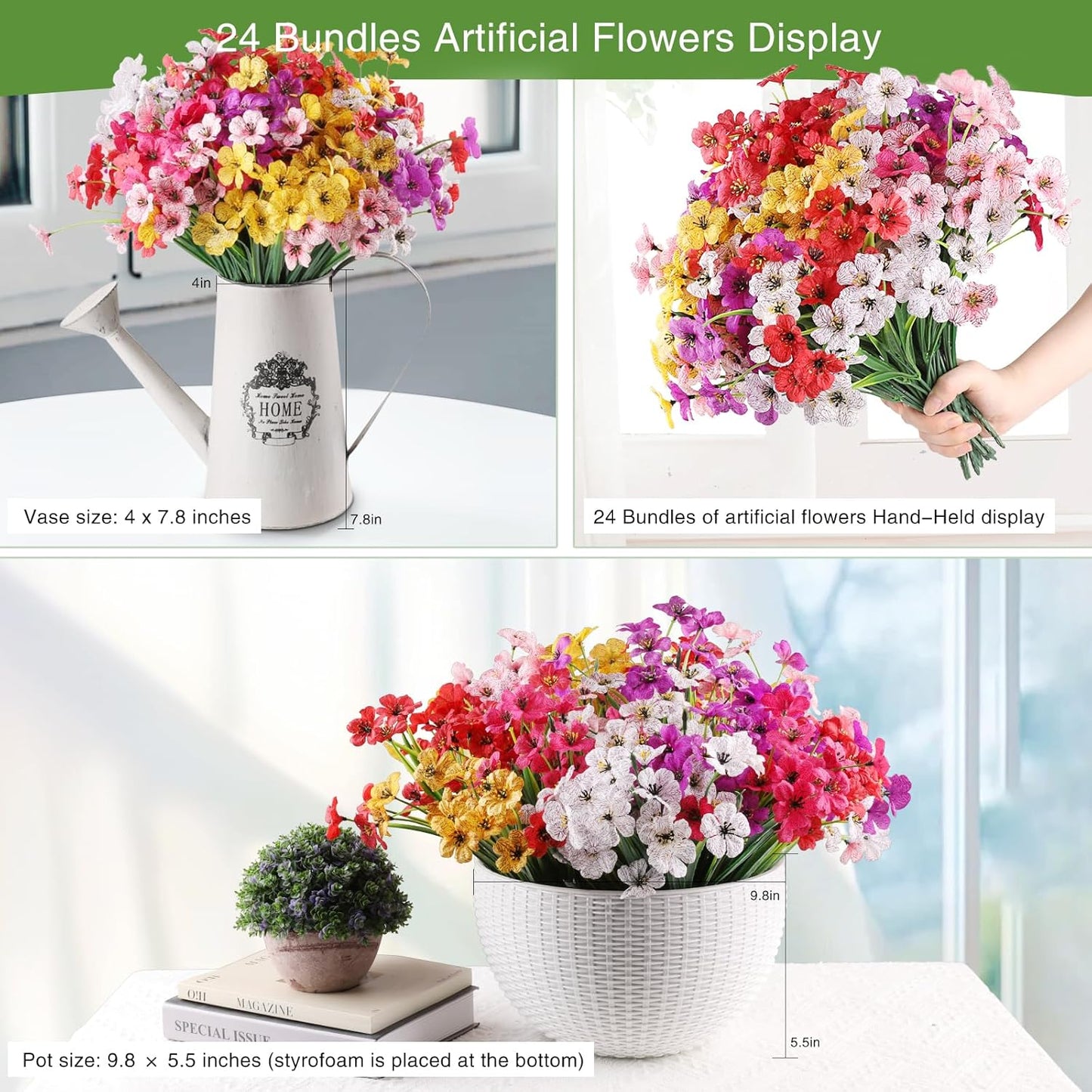 24 Bundles Artificial Flowers for Outdoor