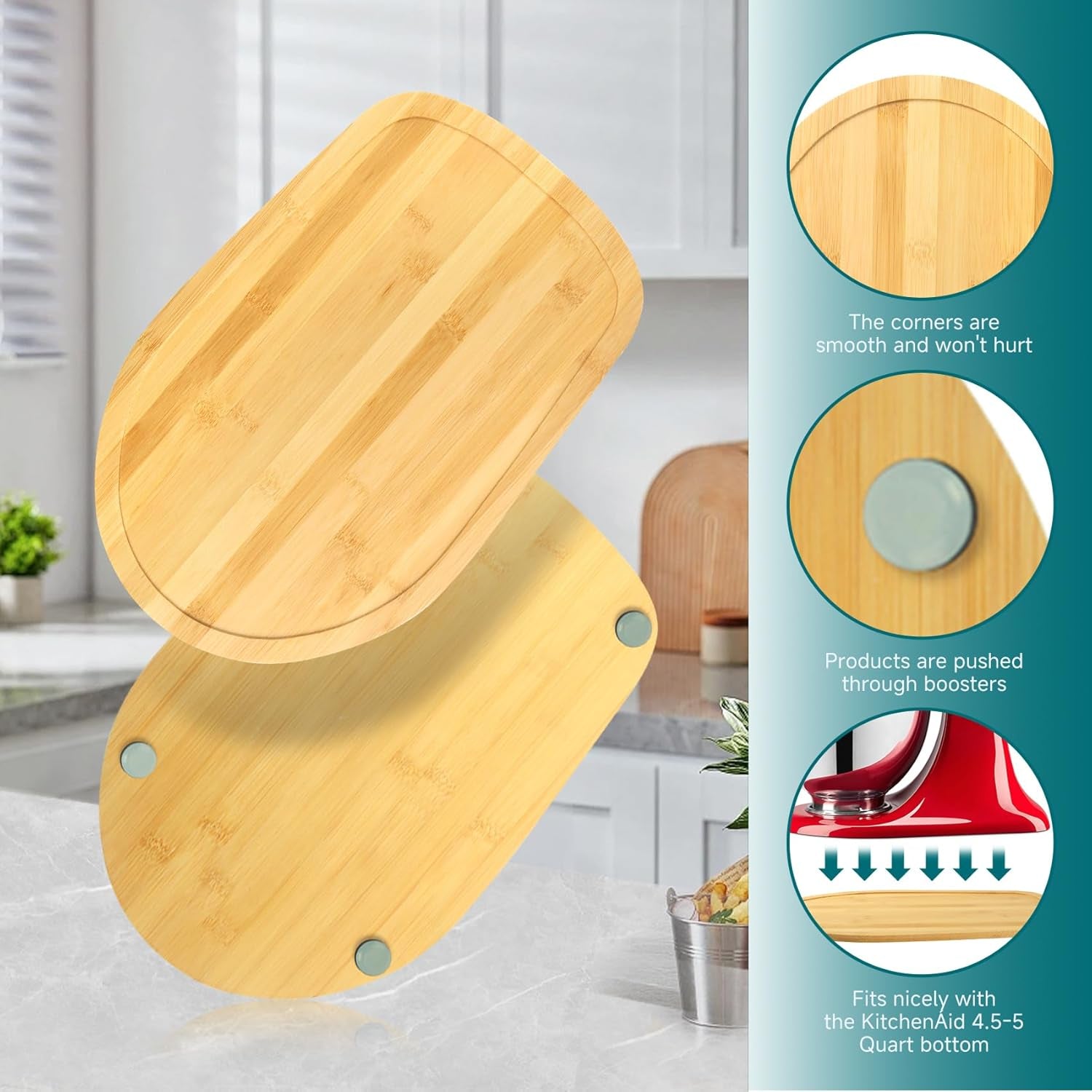 Sliding Mat for Kitchen Aid 4.5-5 Qt Stand Mixer with 1Pc Gourmet Bowl Scraper and 2Pcs Cord Organizer for Kitchen Appliance Slider (4.5-5 Qt 1Pc Silicone Dough Scraper and 2X Cord Organizer, Natural)