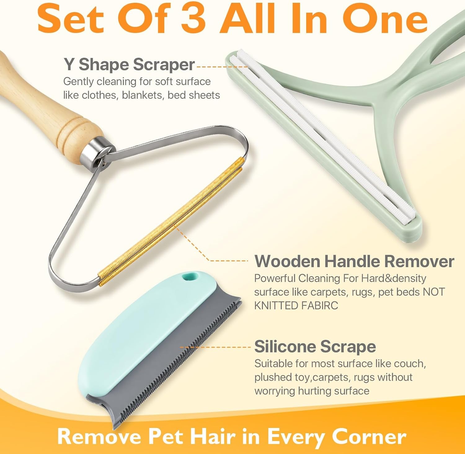 Pet Hair Removal Tool 3 Pack Dog Cat Hair