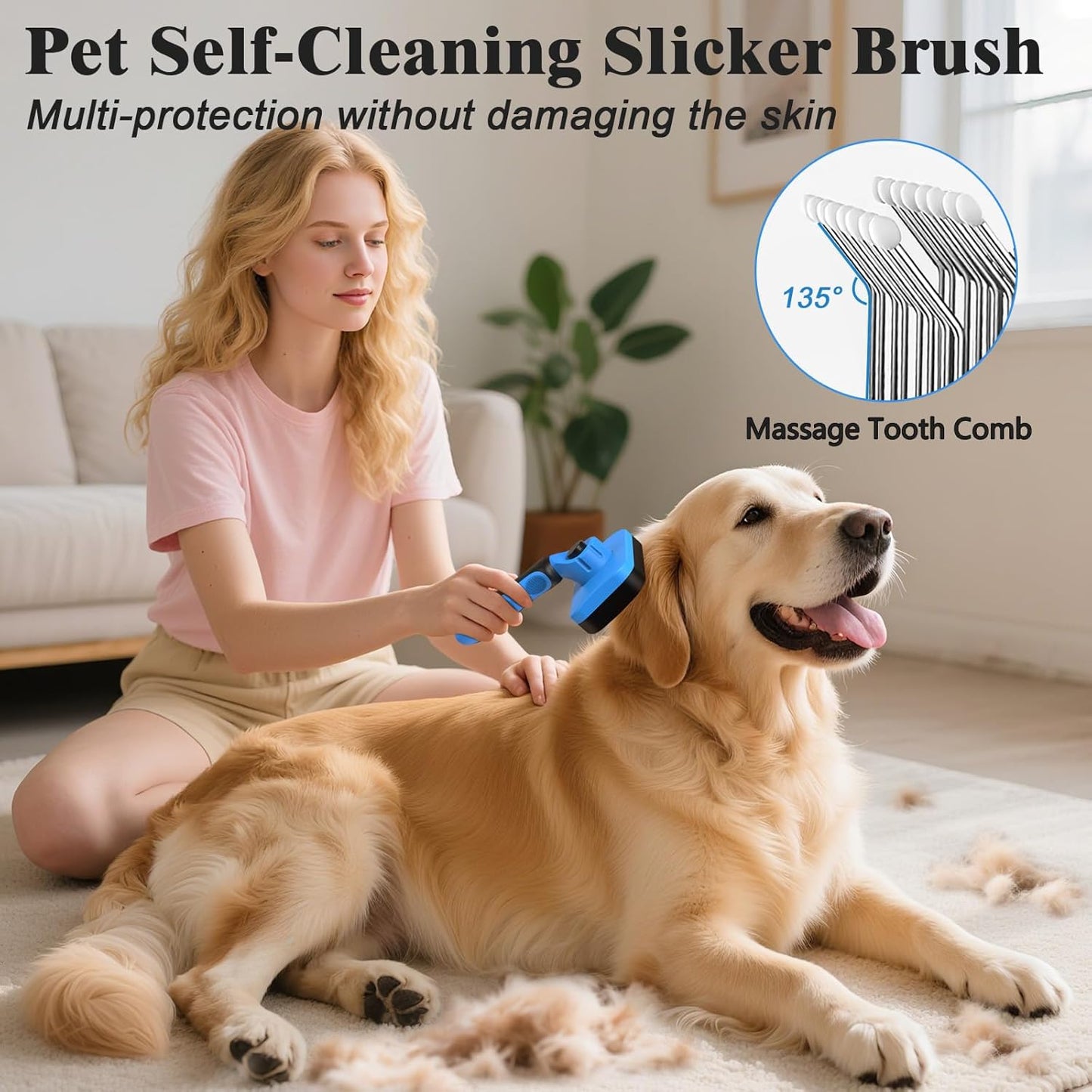 2PCS Self Cleaning Slicker Brush & Dog Comb