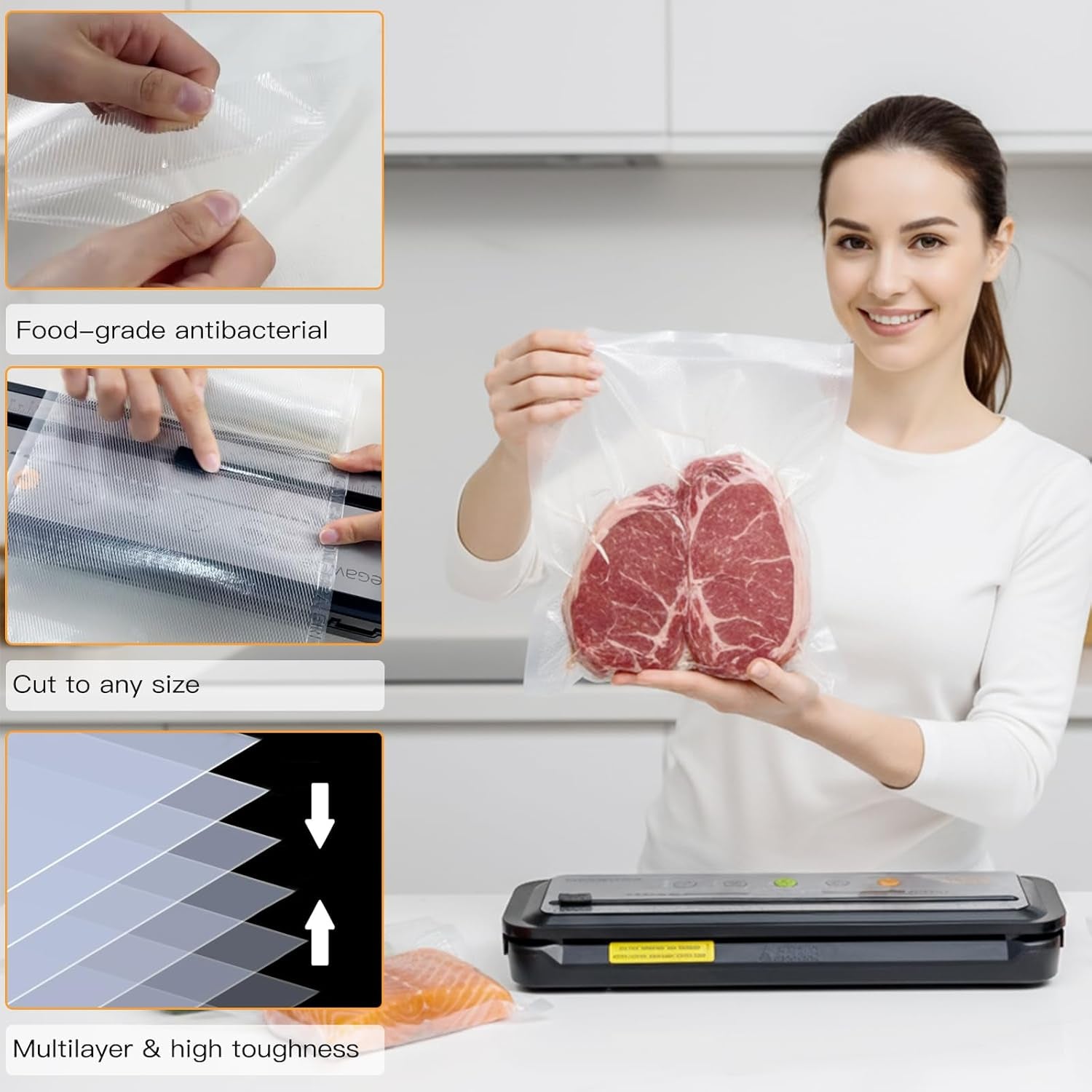 Vacuum Sealer Machine Bags, 6 Inch Wide and 19.6 Feet Long for  & Other Brand Vacuum Perfect for Meal Prep and Sous Vide Cooking (8"X21.6")