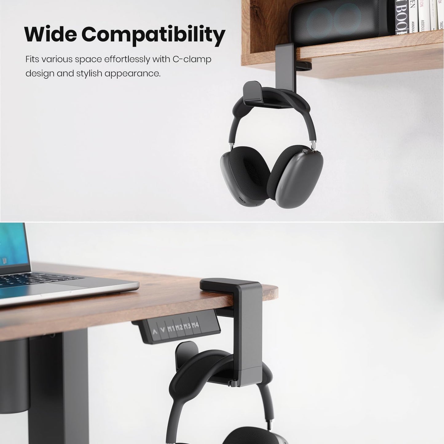 Rotating Under Desk Headphone Stand Black