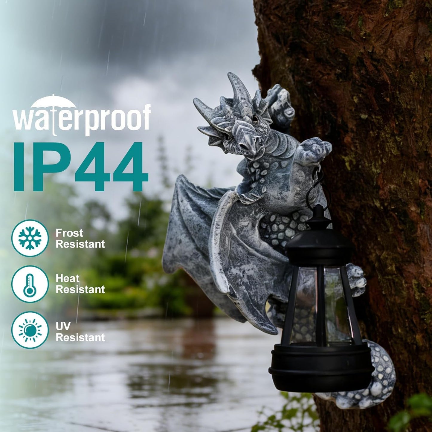 Dragon Tree Hugger Solar Lantern Garden Statue