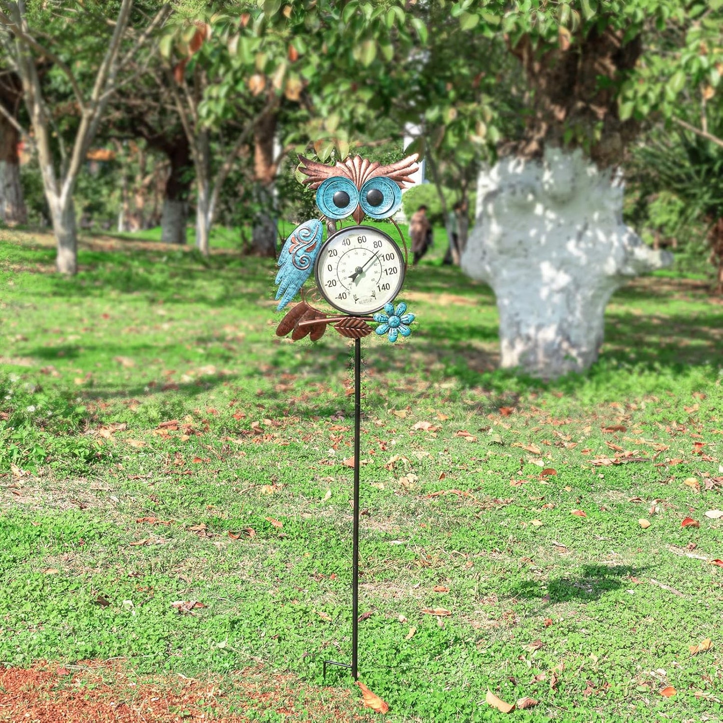Outdoor Thermometer, 42 Inch Metal Owl Garden