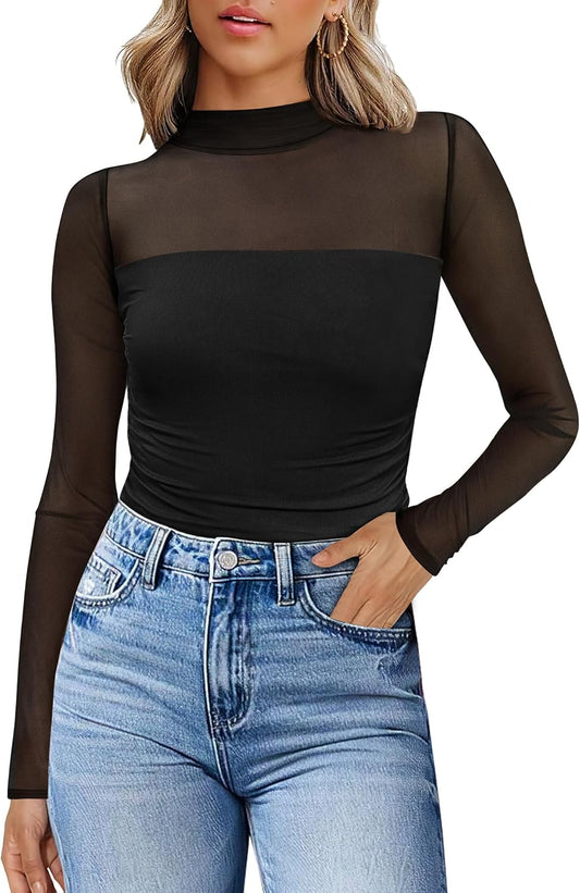 Womens Sexy Mesh Long Sleeve Shirts
