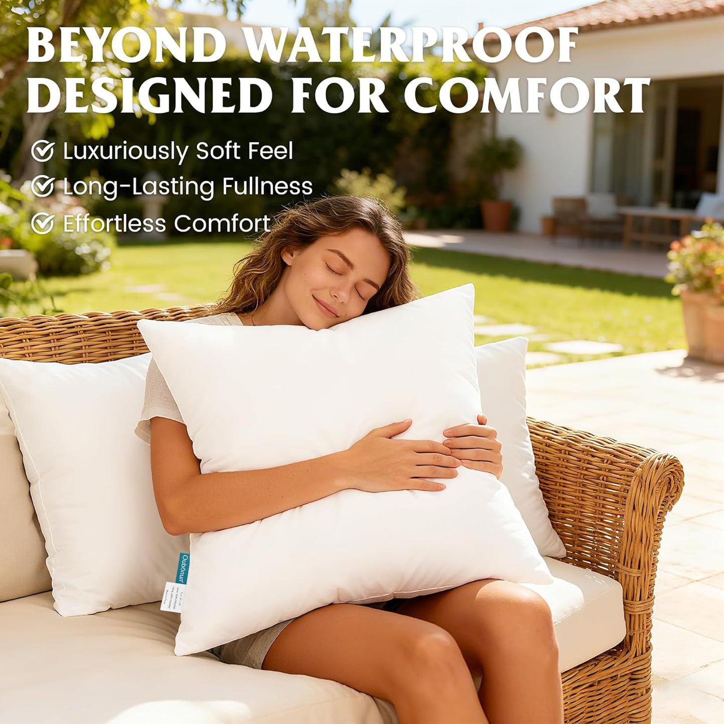 18X18 Waterproof Outdoor Pillow Inserts – Set of 2 Soft & Fluffy, Water Resistant Throw Pillows for Patio, Garden, Porch, or Indoor Decorative