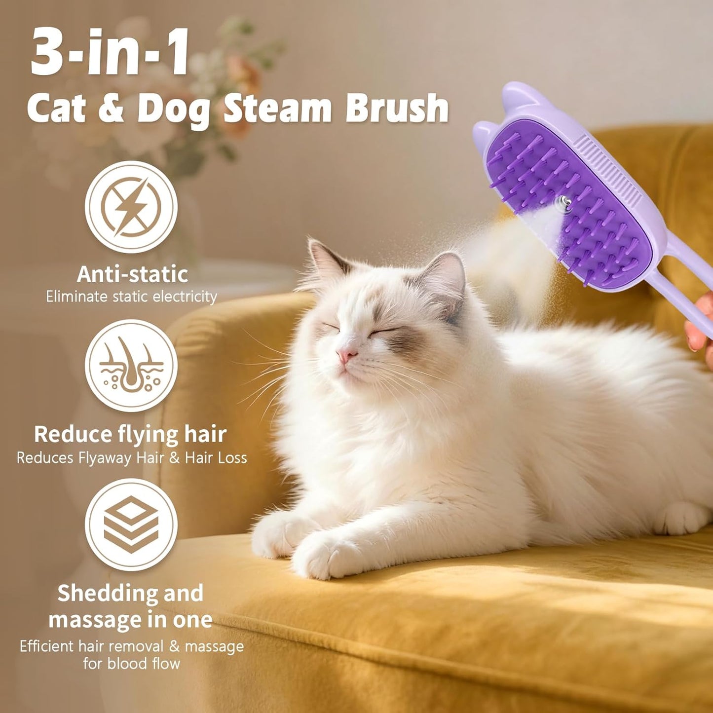 Pet Steam Brush for Dogs and Cats