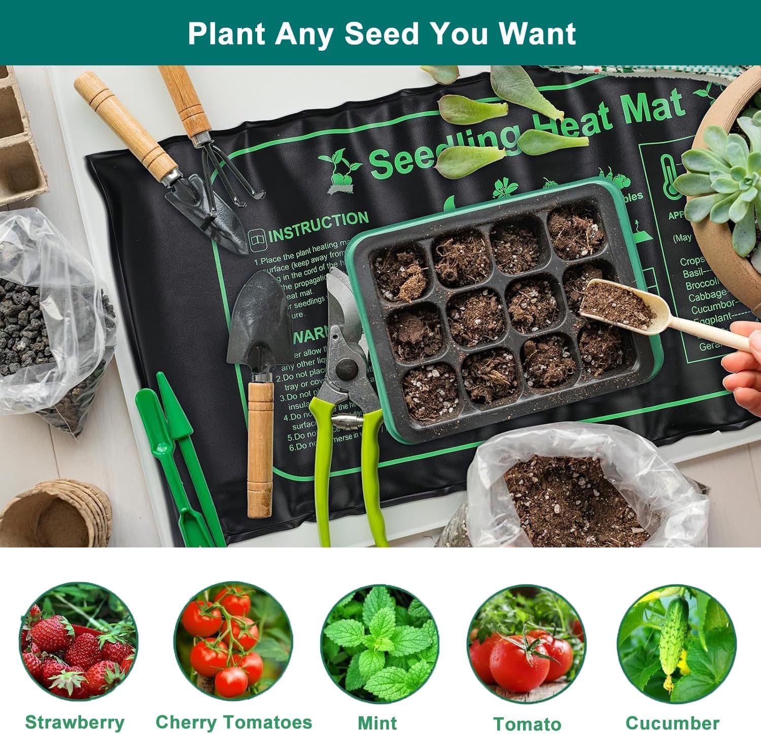 Seed Starter Tray with Heat Mat and Grow Light